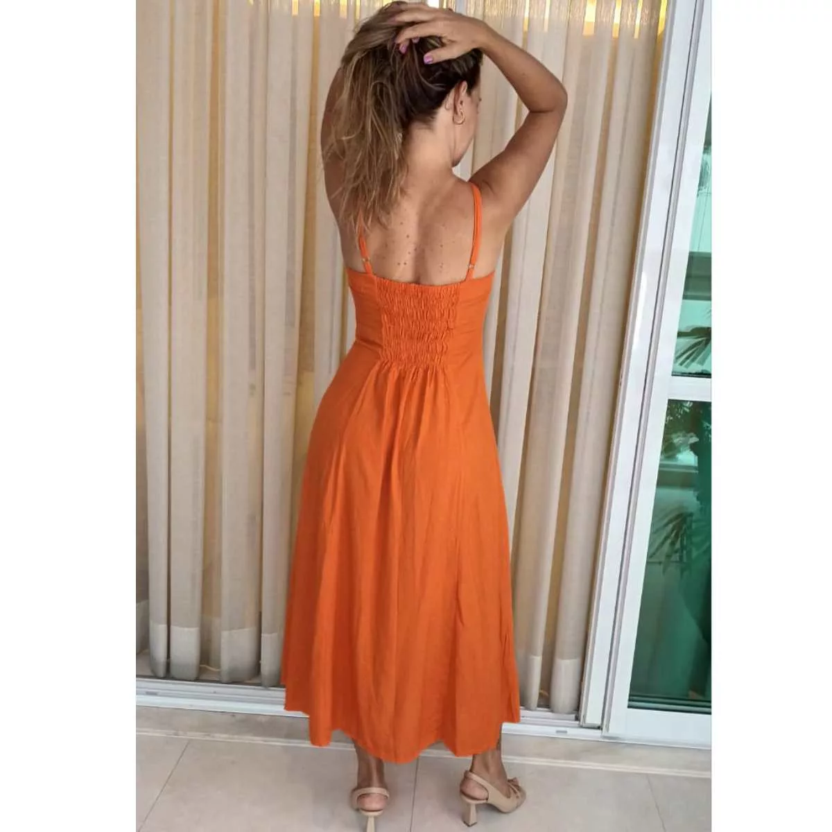 Vestido Midi Botões Coral - Imagem 2