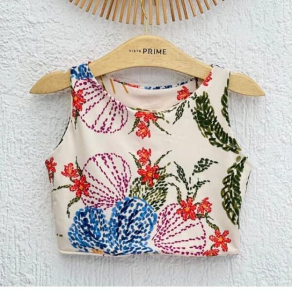 Cropped Patroa Estampado Praia Bordada