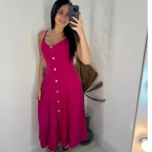 Vestido Midi Botões Rosa