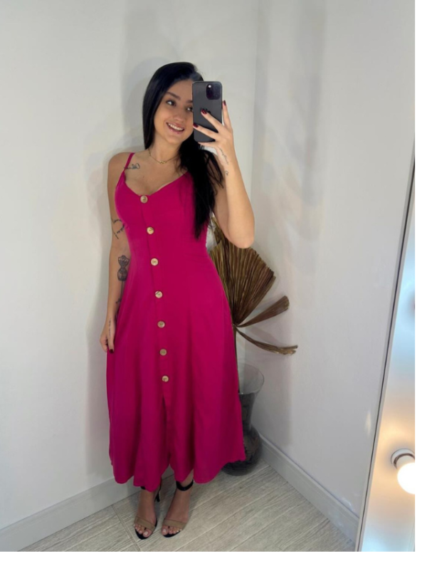 Vestido Midi Botões Rosa