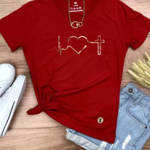 Blusa Feminina T-Shirt algodão Pink (Bate coração)