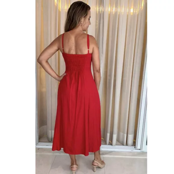 Vestido Midi Botões Vermelho - Imagem 3