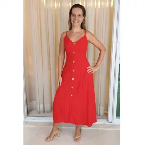 Vestido Midi Botões Vermelho