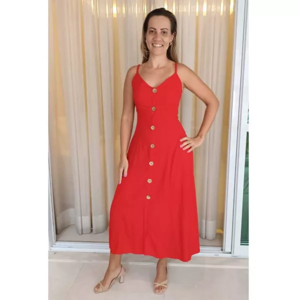 Vestido Midi Botões Vermelho