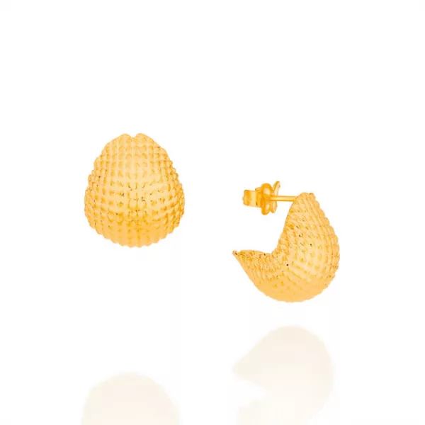 Brinco gota abaulada trabalhada banhado a ouro 18k Cód. 52660500 - Imagem 3