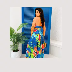 Vestido Longo Alana Primavera De Caju Beje/ Explosão Deverão