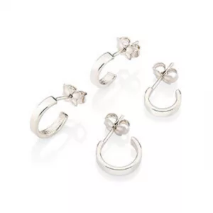 Kit brinco meia argolas banhado a platina cód. 327014