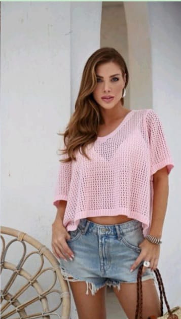 Blusa de tricot rosa